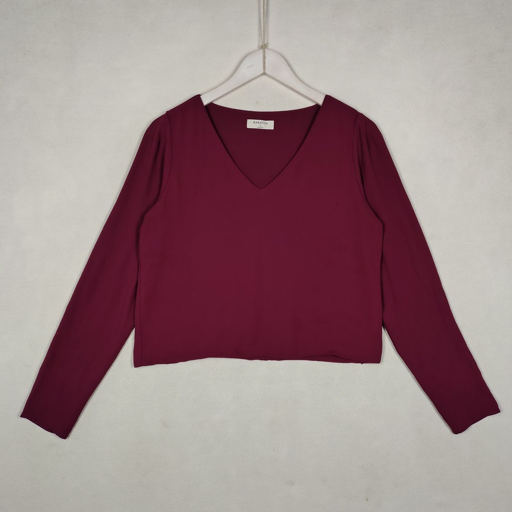 Babaton Womens V-Neck Long Sleeve Cropped Blouse Burgundy Red Size S 68628